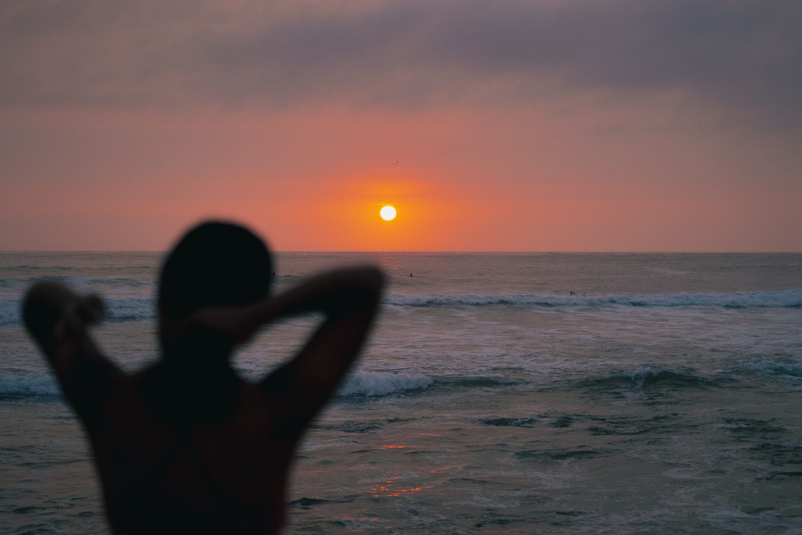 Sunset over Batu Bolong beach in Canggu, Bali, at the end of a full day out